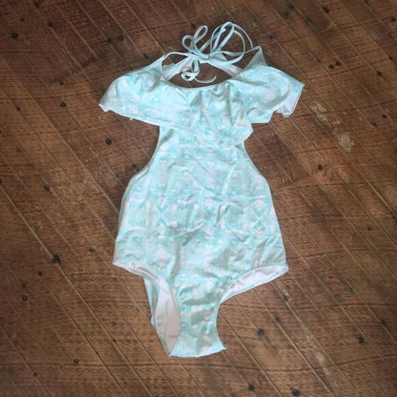 Victoria's Secret Other - Victoria’s Secret M cutout sides ruffle neck halter tie swimsuit